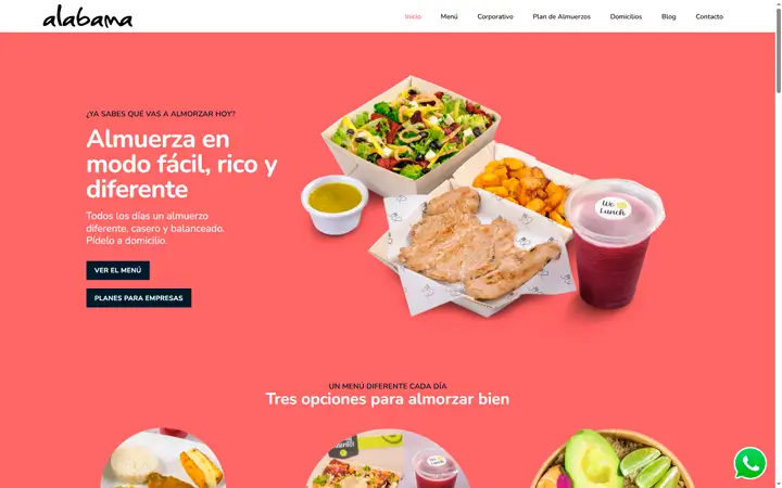 Página web corporativa Alabama, servicio de alimentación empresarial, Diseño de paginas web en Medellin