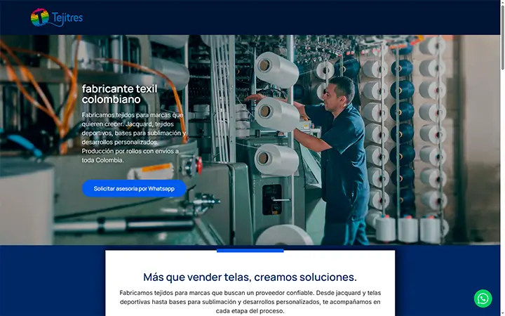Landing page para empresa textil en Medellin, diseño de paginas web Medellin